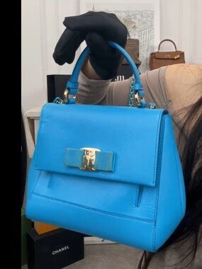 Feragamo blue leather handbag